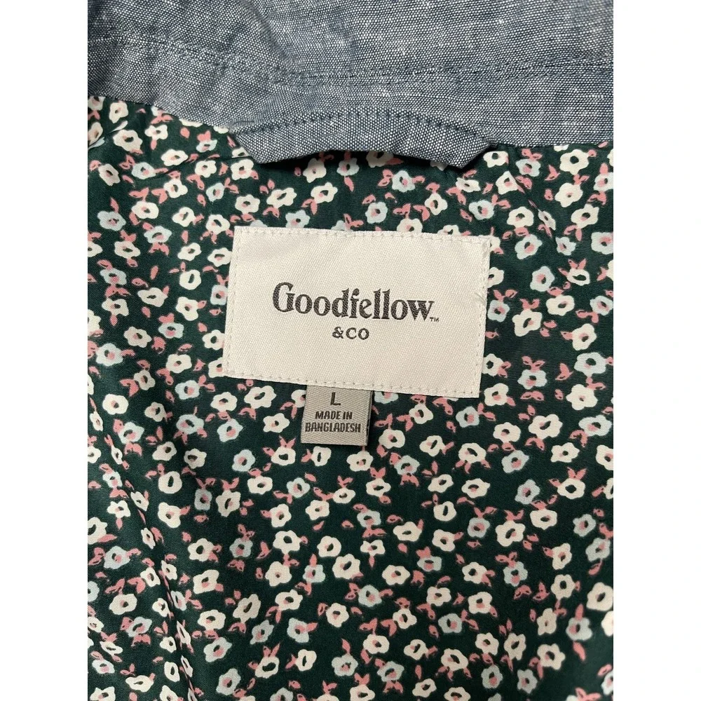 Goodfellow & Co Men's L Blue Chambray Linen Blend Blazer Sport Coat Jacket‎